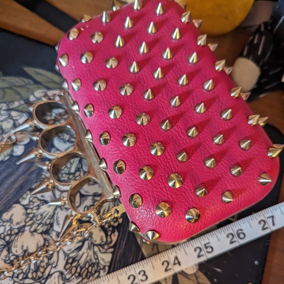 Spiked Hot Pink Evening Clutch with Strap - Picture 4 of 7